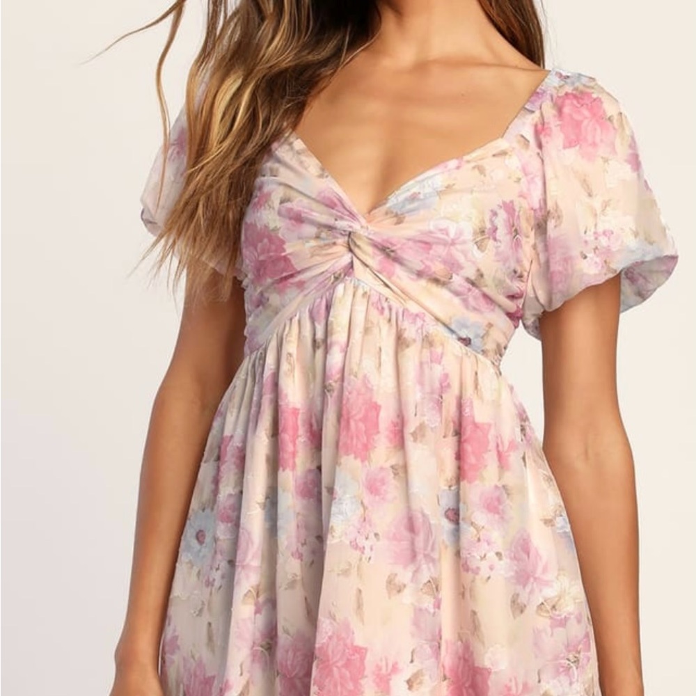 Lulu's Pink and Cream Flutter Sleeve Sundress